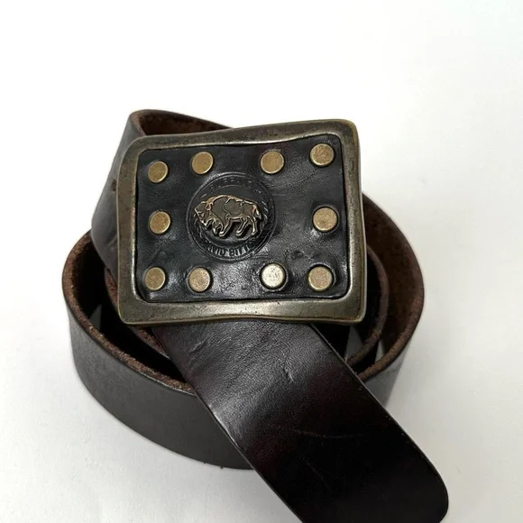 WESTERN BROWN LEATHER METAL BUCKLE BELT By Buffalo David Bitton Cowboy Size/S - Picture 3 of 8